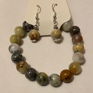 Elegant Beaded Natural Gemstone Bracelet and Earring Set
